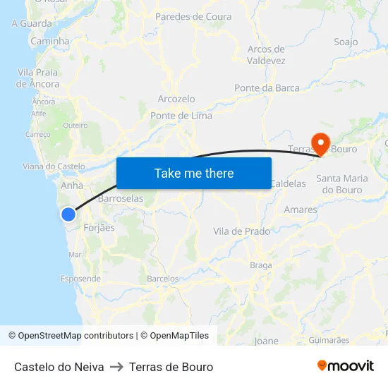 Castelo do Neiva to Terras de Bouro map