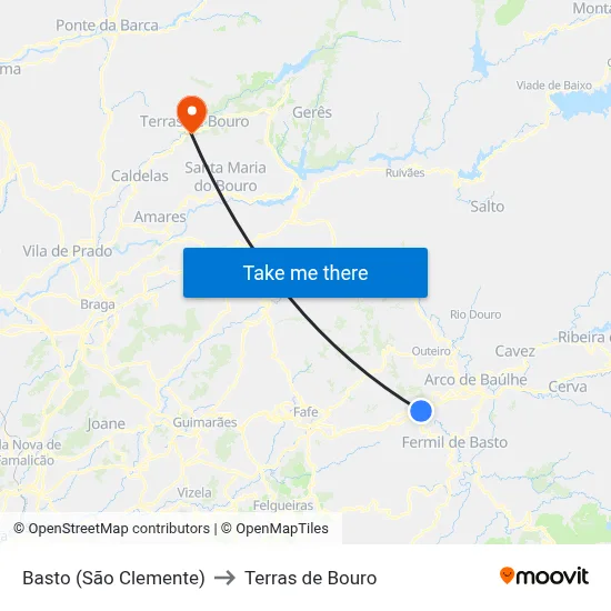 Basto (São Clemente) to Terras de Bouro map