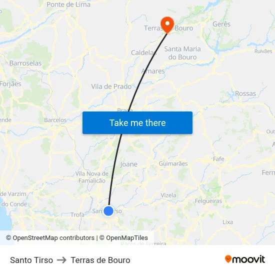 Santo Tirso to Terras de Bouro map