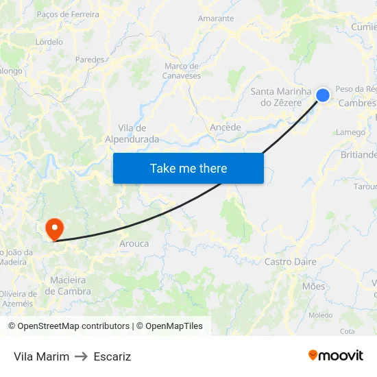 Vila Marim to Escariz map