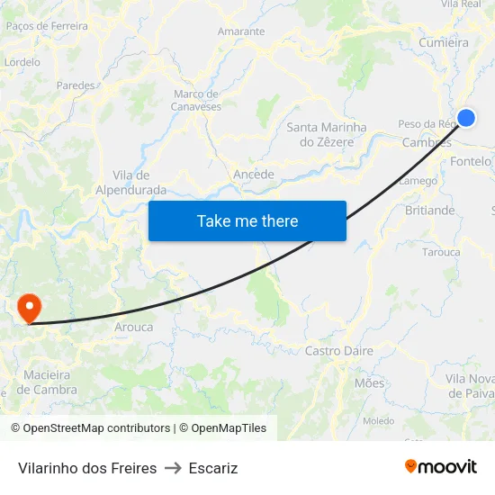 Vilarinho dos Freires to Escariz map