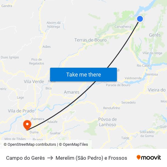 Campo do Gerês to Merelim (São Pedro) e Frossos map