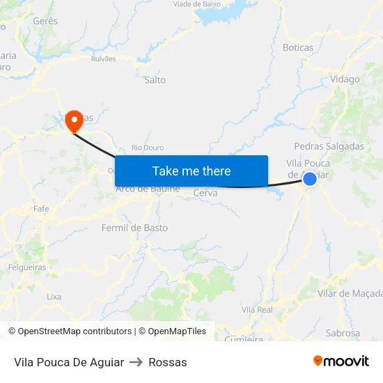 Vila Pouca De Aguiar to Rossas map