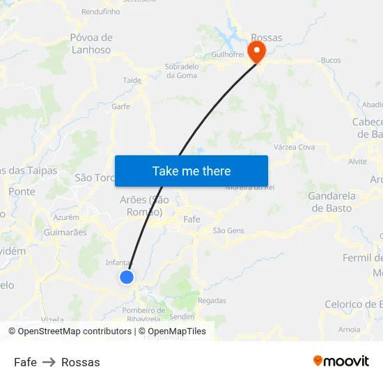 Fafe to Rossas map