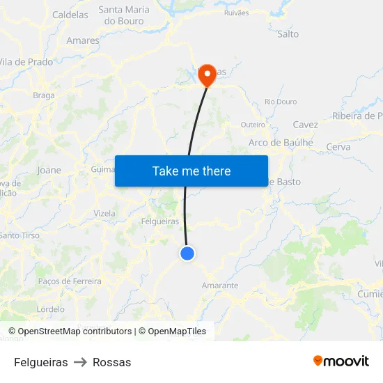 Felgueiras to Rossas map