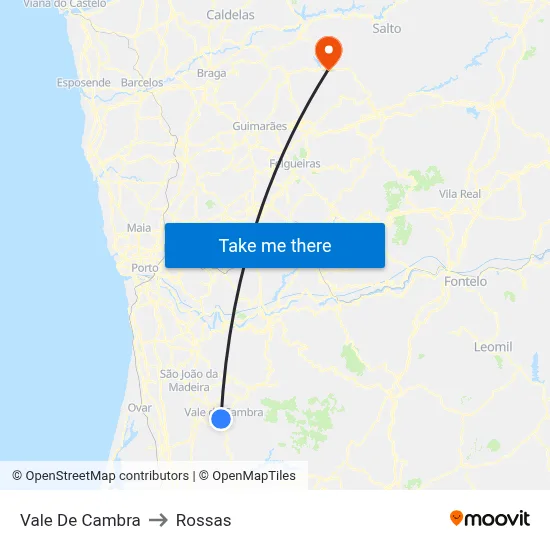 Vale De Cambra to Rossas map