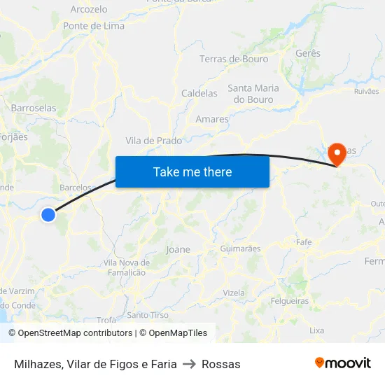 Milhazes, Vilar de Figos e Faria to Rossas map