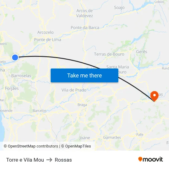 Torre e Vila Mou to Rossas map