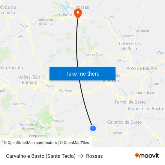 Carvalho e Basto (Santa Tecla) to Rossas map