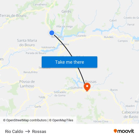 Rio Caldo to Rossas map