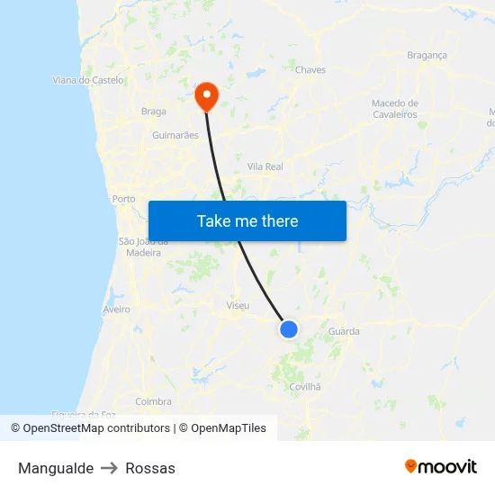 Mangualde to Rossas map