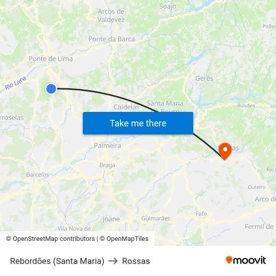 Rebordões (Santa Maria) to Rossas map