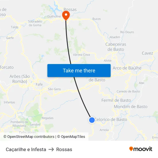 Caçarilhe e Infesta to Rossas map
