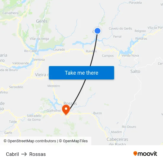 Cabril to Rossas map