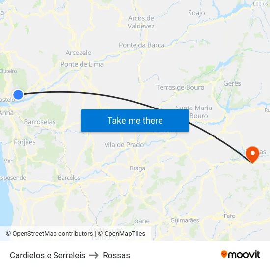 Cardielos e Serreleis to Rossas map