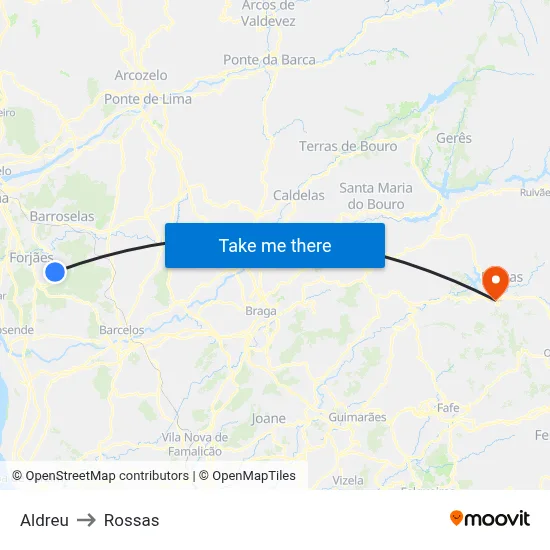 Aldreu to Rossas map