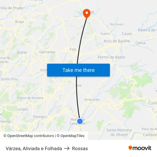 Várzea, Aliviada e Folhada to Rossas map