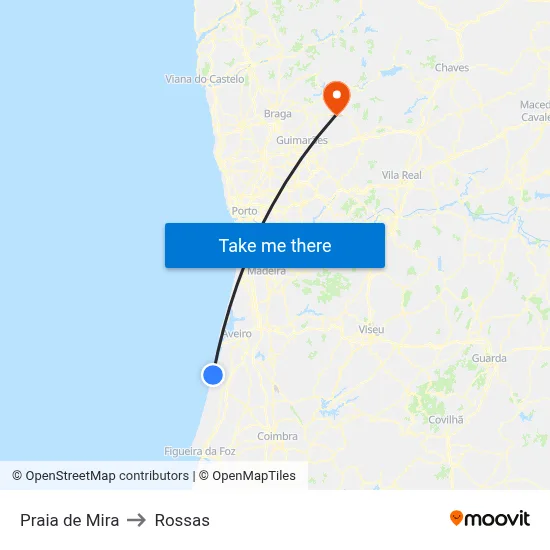 Praia de Mira to Rossas map