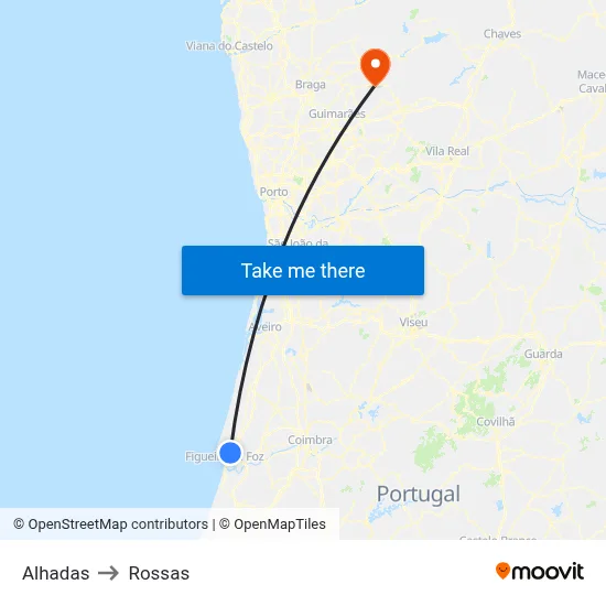 Alhadas to Rossas map