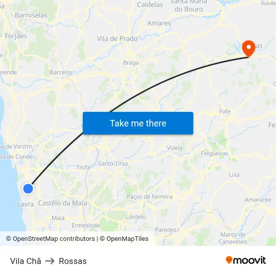 Vila Chã to Rossas map