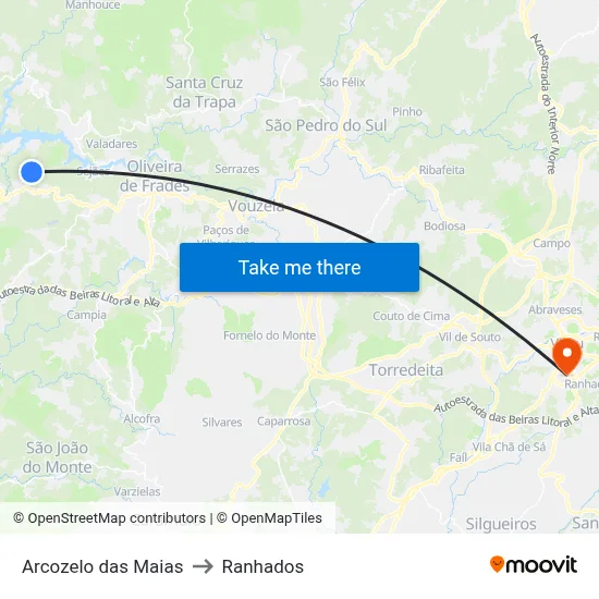 Arcozelo das Maias to Ranhados map