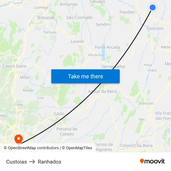 Custoias to Ranhados map