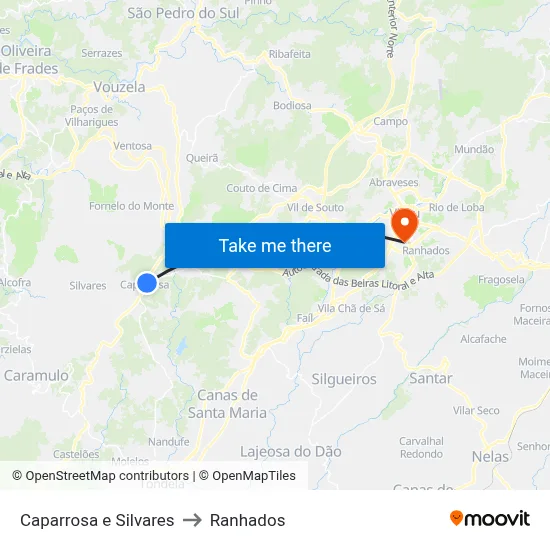 Caparrosa e Silvares to Ranhados map