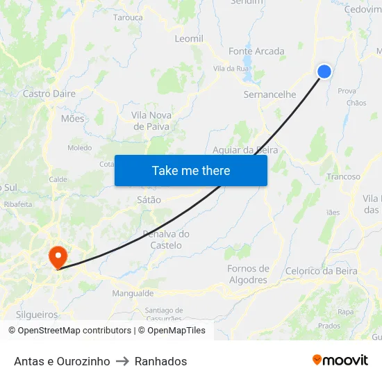 Antas e Ourozinho to Ranhados map