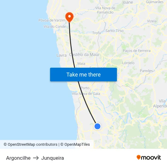 Argoncilhe to Junqueira map