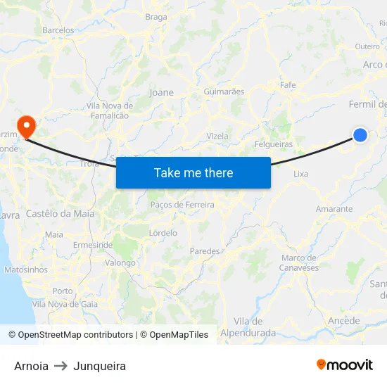 Arnoia to Junqueira map