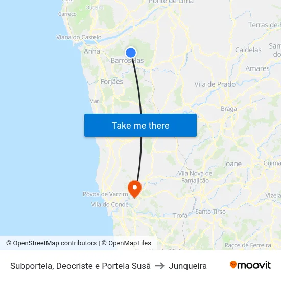 Subportela, Deocriste e Portela Susã to Junqueira map