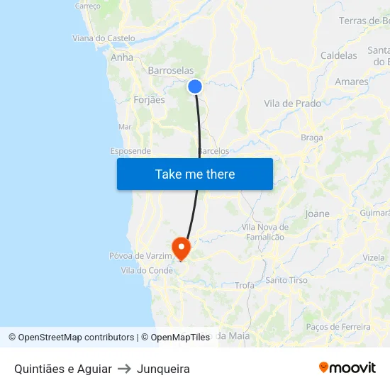Quintiães e Aguiar to Junqueira map