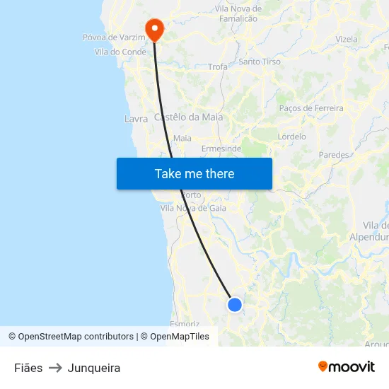 Fiães to Junqueira map