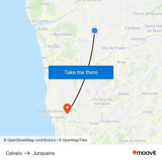 Calvelo to Junqueira map