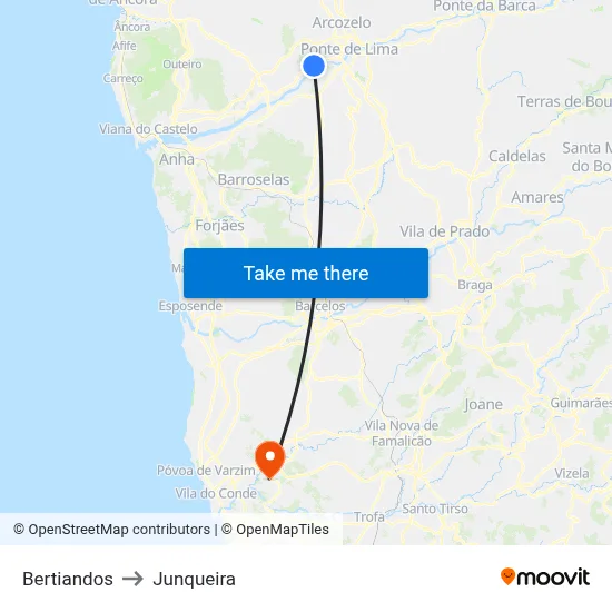 Bertiandos to Junqueira map