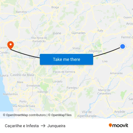 Caçarilhe e Infesta to Junqueira map