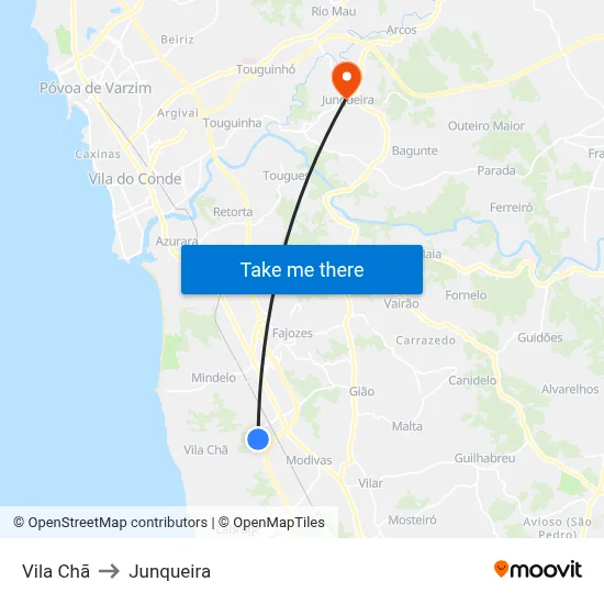 Vila Chã to Junqueira map