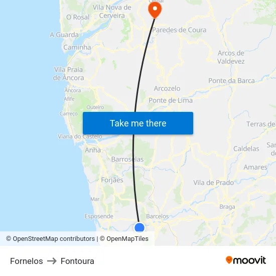 Fornelos to Fontoura map
