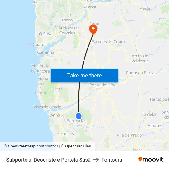 Subportela, Deocriste e Portela Susã to Fontoura map