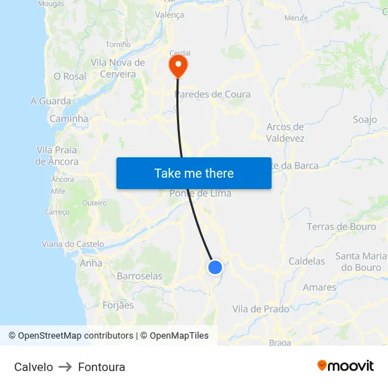 Calvelo to Fontoura map