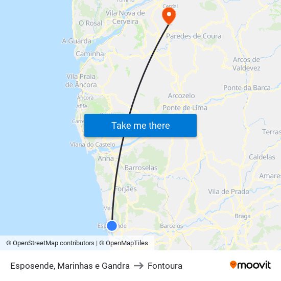 Esposende, Marinhas e Gandra to Fontoura map