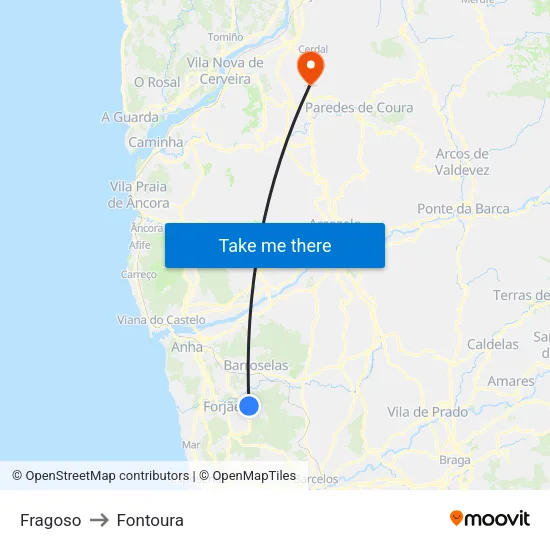 Fragoso to Fontoura map