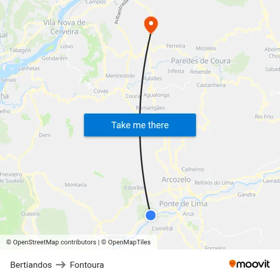 Bertiandos to Fontoura map