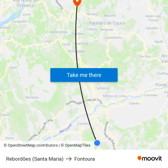 Rebordões (Santa Maria) to Fontoura map