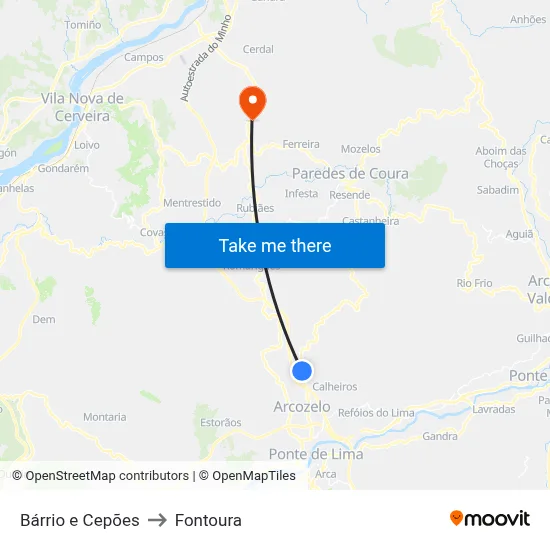 Bárrio e Cepões to Fontoura map