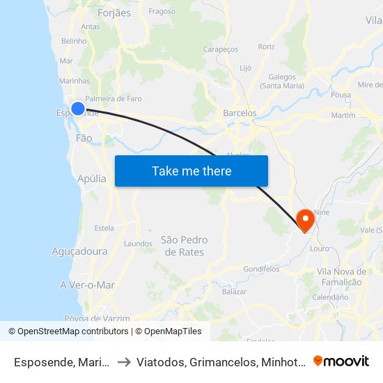 Esposende, Marinhas e Gandra to Viatodos, Grimancelos, Minhotães e Monte de Fralães map