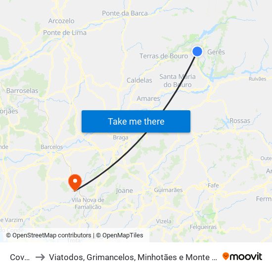 Covide to Viatodos, Grimancelos, Minhotães e Monte de Fralães map