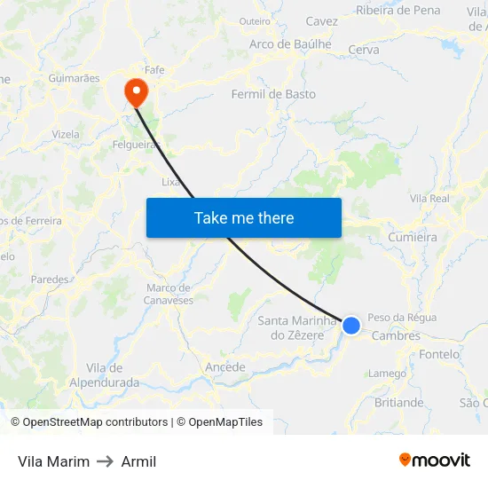 Vila Marim to Armil map
