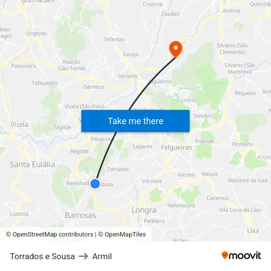 Torrados e Sousa to Armil map