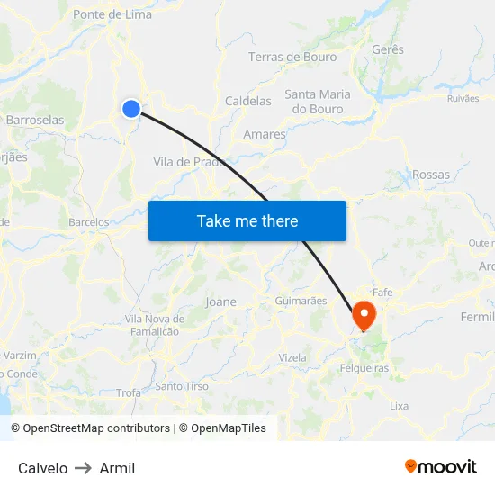 Calvelo to Armil map